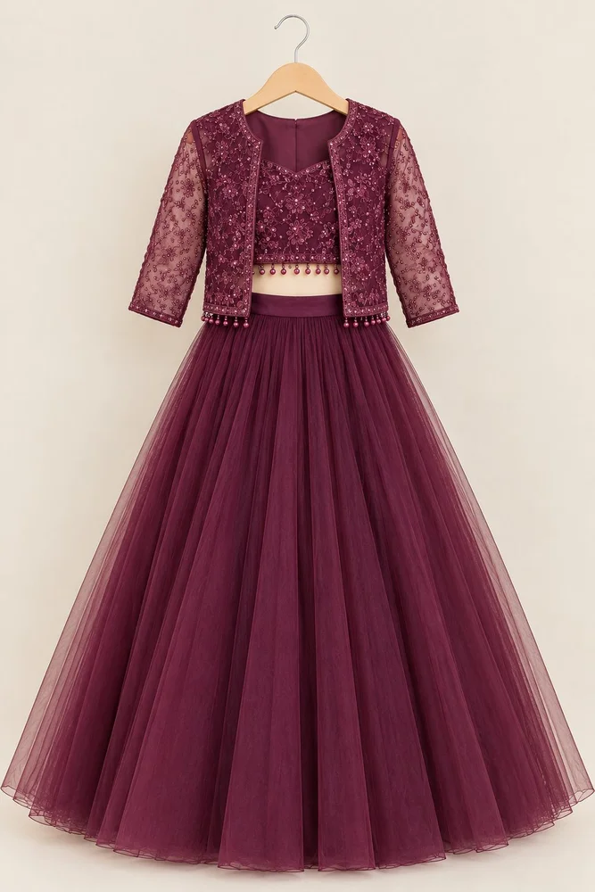 Wineberry Royale Net Lehenga